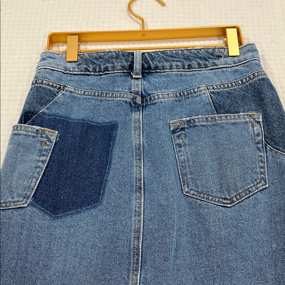 Zara High-Waisted Long Denim Skirt Front Slit Raw Hem sz XS - Picture 3 of 10